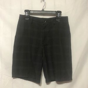 Hurley Shorts Mens 31 Chino Plaid Black Gray Flat Front